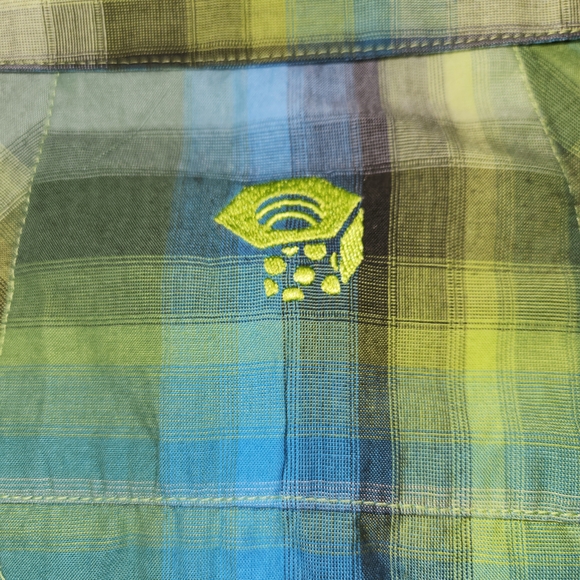 Mountain Hardwear Short Sleeve Pearl Snap Shirt Size XL Green/Blue/Brown Plaid - Picture 12 of 16